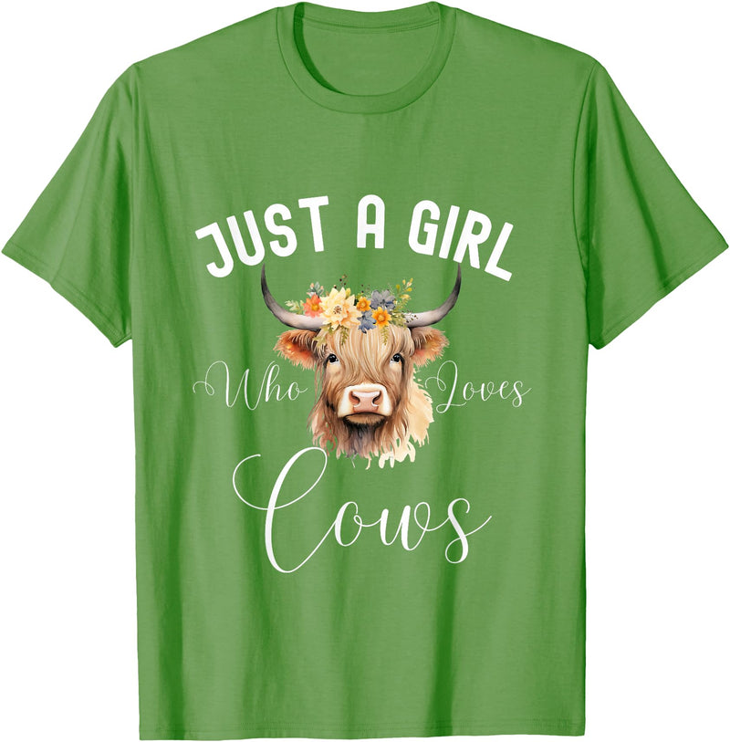 Just A Girl Who Loves Cows Tee Just a Girl Who Loves Cows Funny Cute Cow for Girls Women T-Shirt - Grass Green