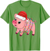 Pig Christmas Gifts Men Women Kids Co. Christmas Lights Pig Wearing Xmas Hat - Pig Lover Farmer T-Shirt - Grass Green