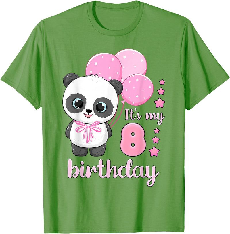 Birthday Gifts for Girls by Content Design Studio Birthday Girl 8 Panda Pink Balloons T-Shirt - Grass Green