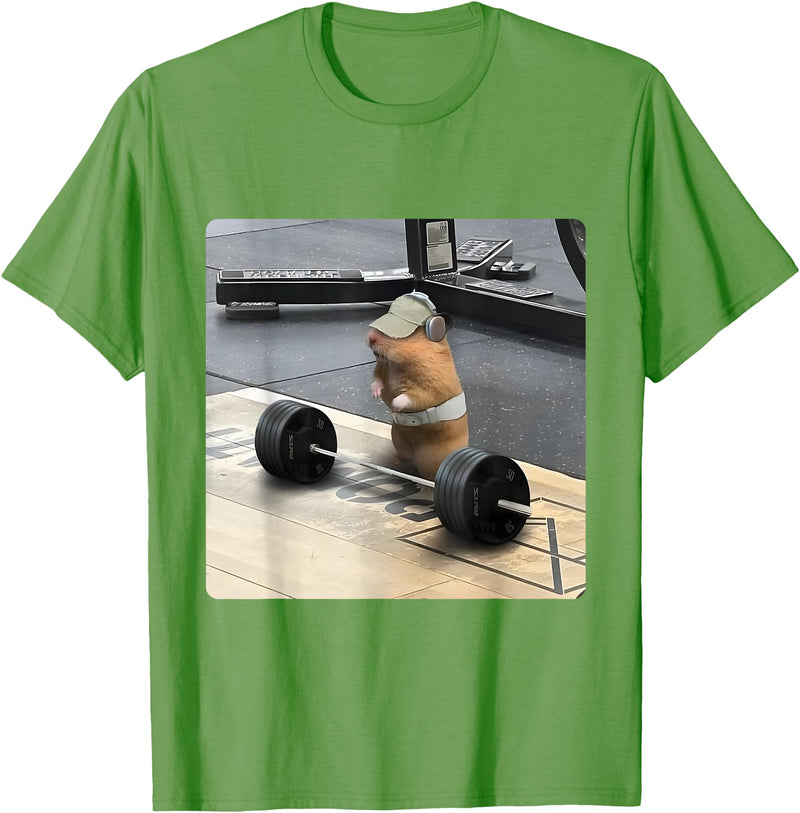 Hamster Deadlift Training Funny Cute Rat Weightlifting Meme T-Shirt - Grass Green