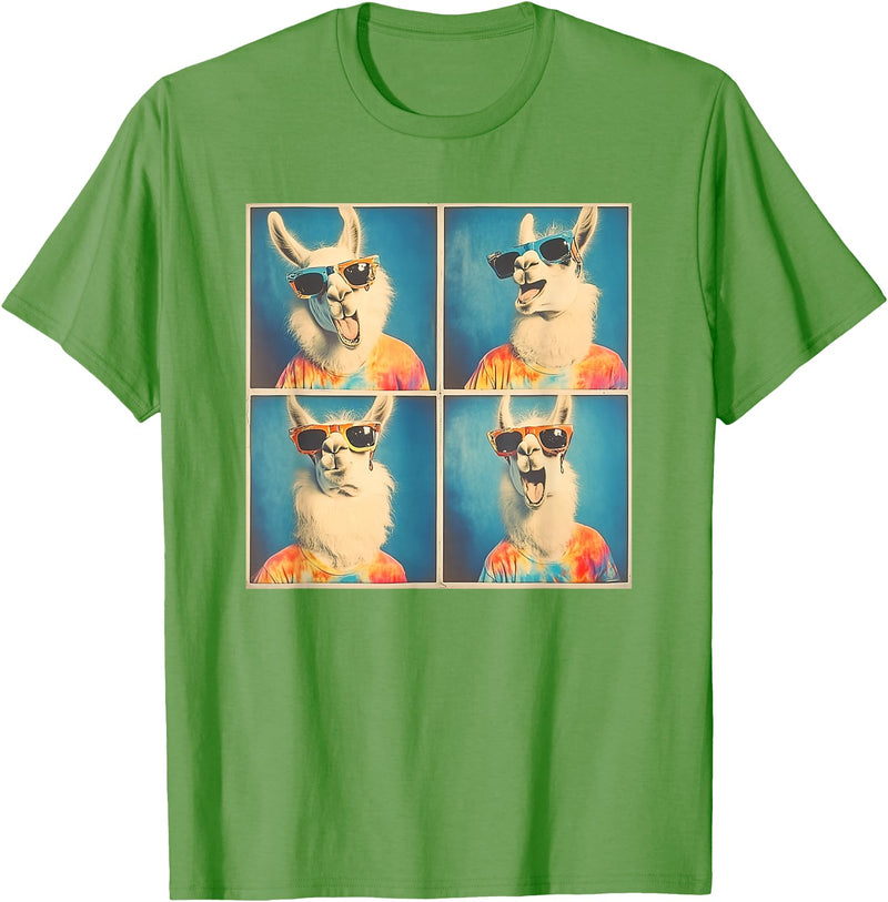 Tie-Dye Animal Groovy Llama Lover Men Women Kids Colorful Hippie Llama Wearing Tie Dye Llama Lovers T-Shirt - Grass Green