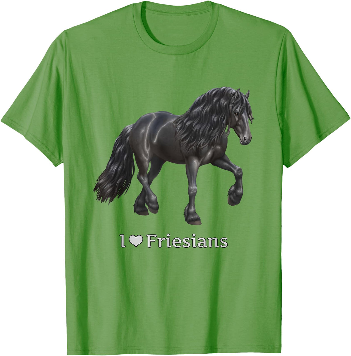 Horse Lover Art by CSForest I Love Friesians Black Friesian Draft Horse Lovers Gift T-Shirt - Grass Green