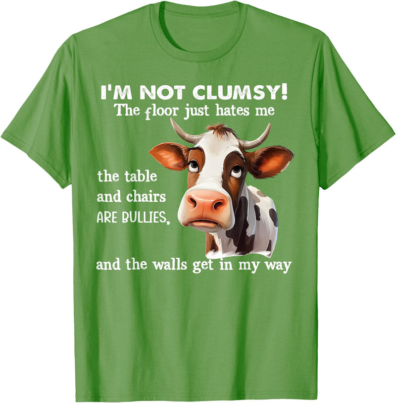 Funny Cow I'm Not Clumsy The Floor Tee Shirt Cow I'm Not Clumsy The Floor Just Hates Me The Table T-Shirt - Grass Green