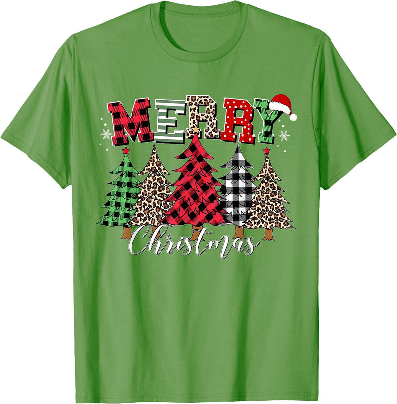 Merry Christmas Leopard Buffalo Red Plaid for Men Women T-Shirt - Grass Green