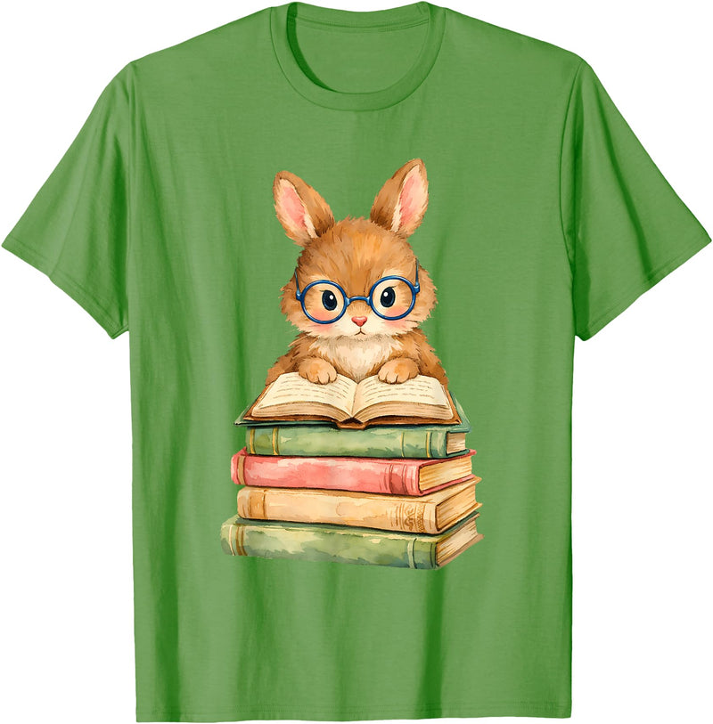 Reading Bunny Rabbit Glasses Book Bookworm Teacher Women T-Shirt in Grass Green
