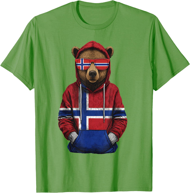 Cool Norwegian Roots Norway Norway Roots Bear Norge Norwegian Flag T-Shirt - Grass Green