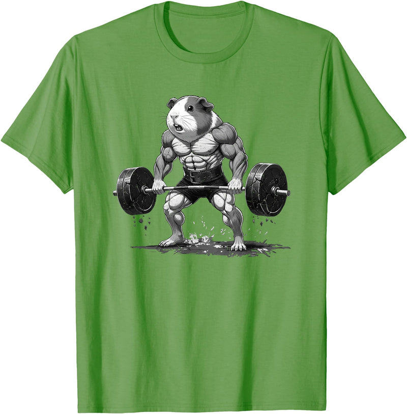 Strong Guinea Pig Lifting Fitness Workout Cool Muscular Guinea Pig Bodybuilder Fitness Power Gym T-Shirt - Grass Green