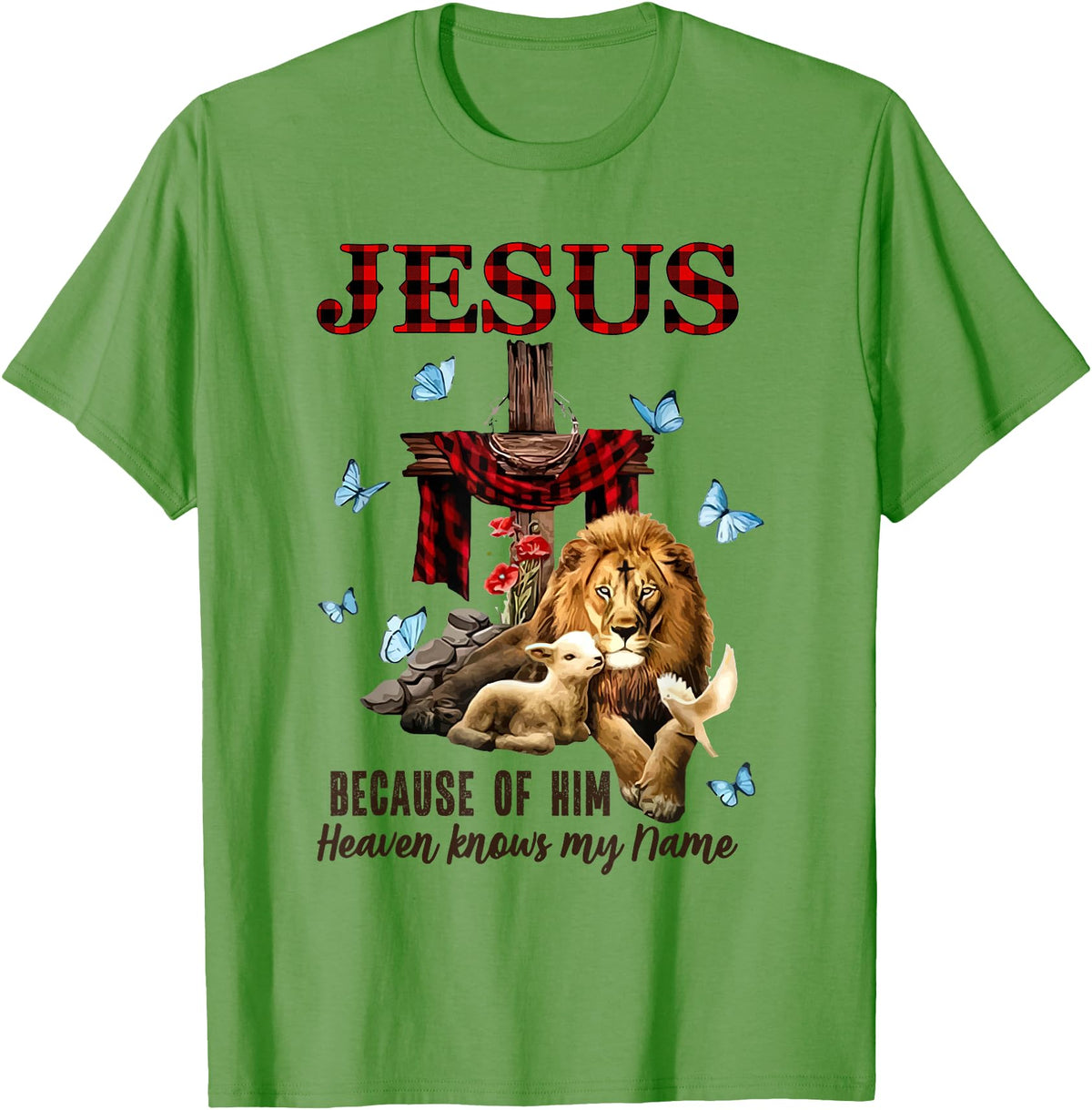 Unknow FAITH Jesus Lion Lamb Heaven Know My Name T-Shirt - Grass Green