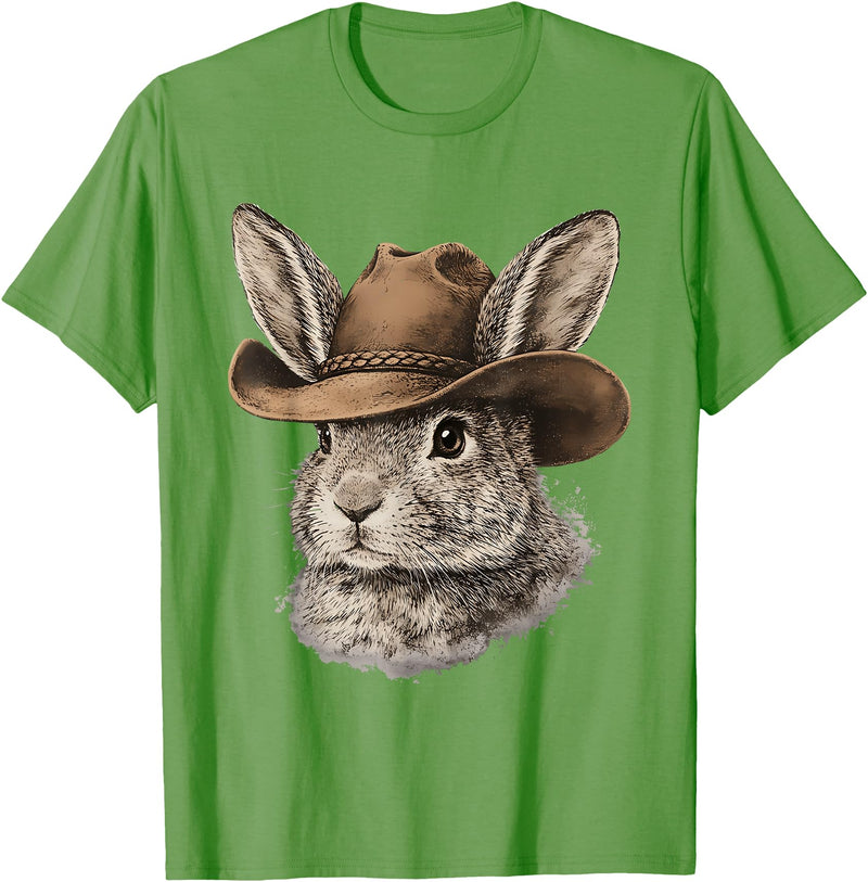 Happy Easter Y'all Rabbit Cowboy Hat Country Western Rodeo T-Shirt in Grass Green