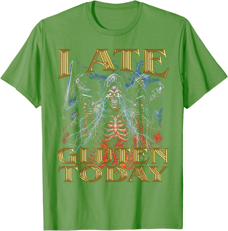 I Ate Gluten Today Horror Cool Hard Skeleton Meme I Ate Gluten Today Horror Bootleg Cool Hard Skeleton Meme T-Shirt - Grass