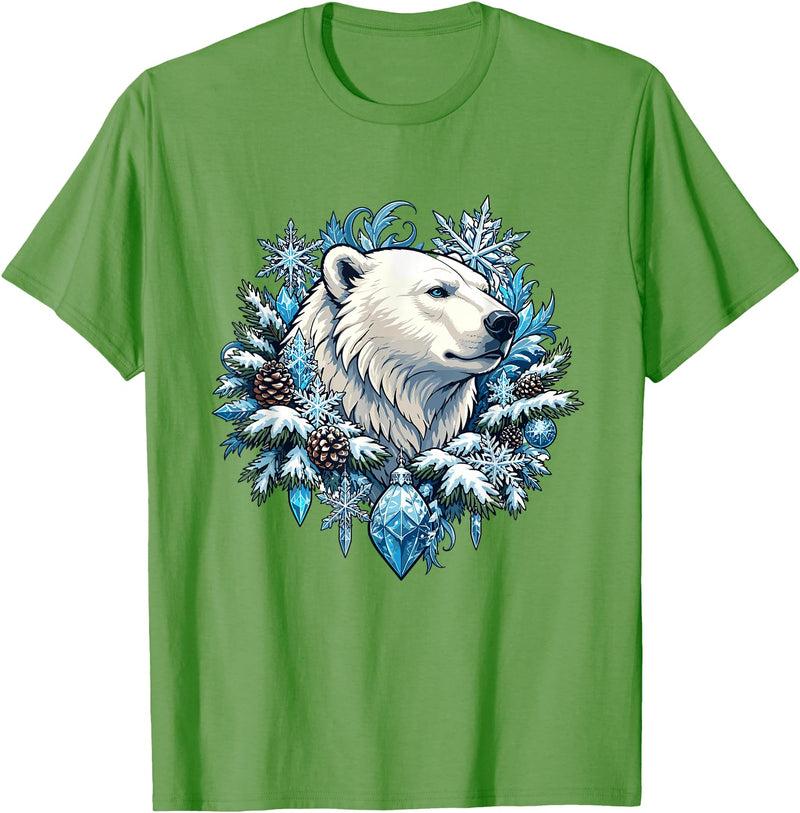 Arctic Polar Bear Winter Snowflake Pine Cone Christmas Polar Bear Snowflake Winter Wonderland T-Shirt - Grass Green