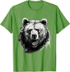 Forest Animal Art Bear Animal Art Portrait Wildlife Nature Artwork Drawing T-Shirt - Grass Green