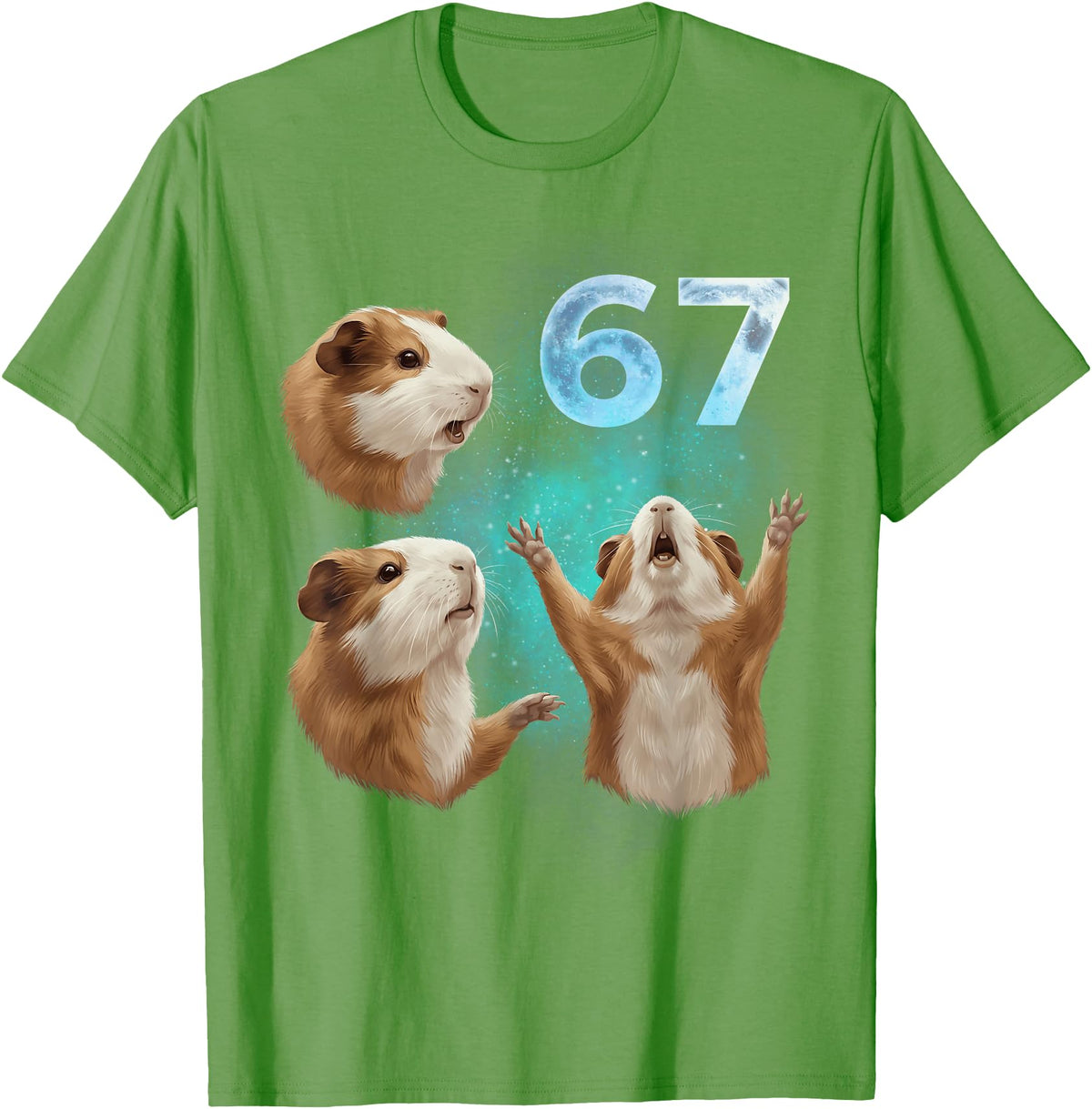 Guinea Pig 67 Meme Trending Vibe 67 Meme Guinea Pig Howling at The Moon Six Seven T-Shirt - Grass Green
