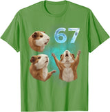 Guinea Pig 67 Meme Trending Vibe 67 Meme Guinea Pig Howling at The Moon Six Seven T-Shirt - Grass Green