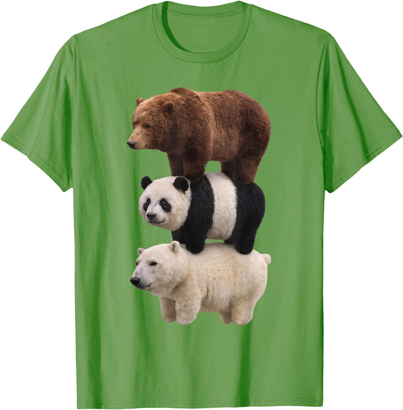 Funny Stacked Bear Panda Polar Bear Animal We Bears Realistic Stacked Bares Meme Animal T-Shirt - Grass Green