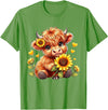 Cute Highland Cow Sunflowers For Girls Cute Highland Cow Sunflowers Girls Women Animal Lovers T-Shirt - Grass Green