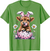 Funny Cow Easter Rabbit Cute Highland Cows Lover Easter Day T-Shirt - Grass Green