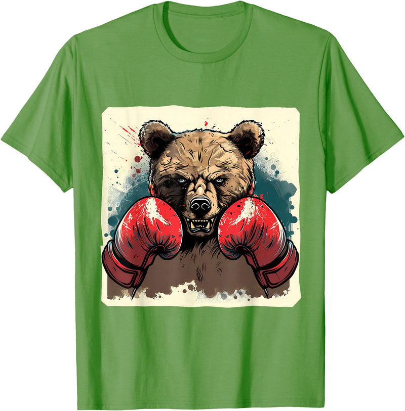 Funny Boxing Animals Boxer Bear With Boxing Gloves Kickboxing Funny Boxing T-Shirt - Grass Green