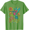 FolkFlight Design Co Bird Hummingbird Floral Folk-Art Colorful T-Shirt - Grass Green