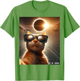 eclipse solar shirt 2024 eclipse funny cat shirt cat taking a selfie with solar 2024 eclipse wearing Glasses T-Shirt