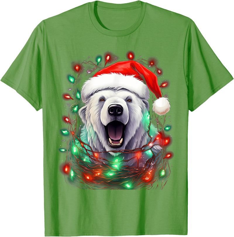 Polar Bear Christmas Costumes Xmas Polar Bear Tangled Christmas Lights T-Shirt - Grass Green