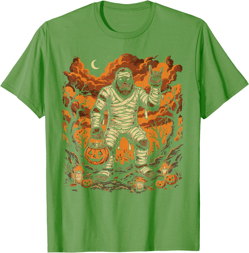 Halloween Shirts For Women Men Kids Boys Girls Halloween Mummy Bigfoot Rock Sasquatch Costume Men Boys Kids T-Shirt - Grass
