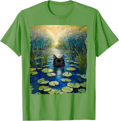 Black Cat Monets Waterlily Art Black Cat Monets Cat Waterlily T-Shirt