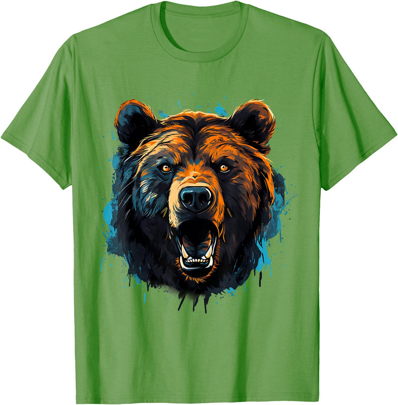 Forest Animal Art Bear Portrait Splash Forest Artwork Animal Lovers Motif T-Shirt - Grass Green