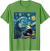 Bear Designs. Cute Panda Bear Van Gogh Style Starry Night Graphic T-Shirt - Grass Green