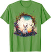 Mountain Woodland Animals Cute Rabbit Nature Floral T-Shirt in Grass Green