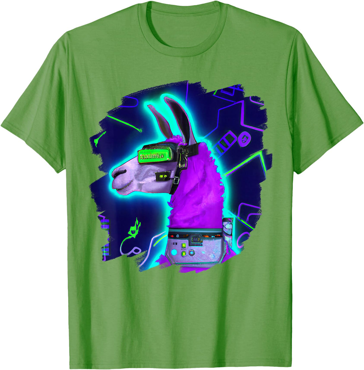 Llama Robot Cyborg Life Apparel Llama Cyborg Robot Llama Cool Artistic Retro Alpacas T-Shirt - Grass Green