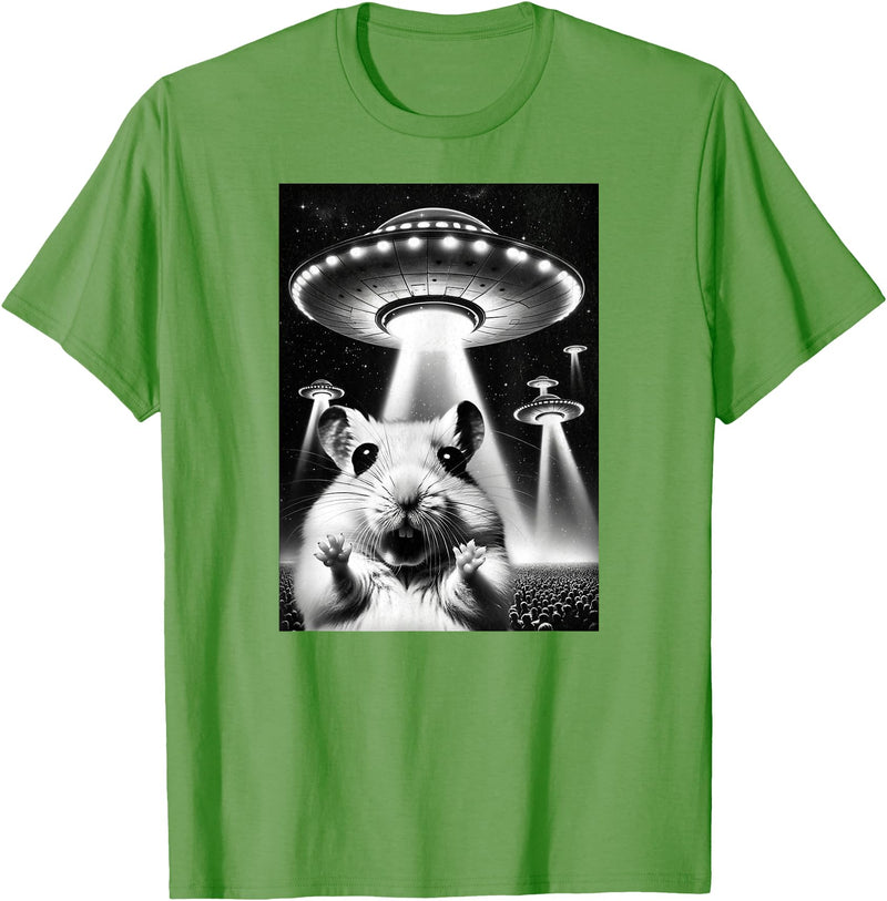 Hamster UFO | Funny Invasion Meme Alien Hamster UFO Selfie T-Shirt - Grass Green