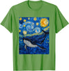 Whale Designs. Whale Fish Van Gogh Style Starry Night Sea Graphic T-Shirt - Grass Green