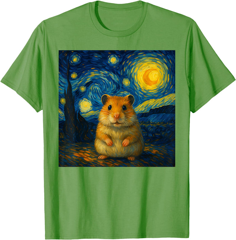 Hamster Starry Night Van Gogh Art for Men Women Kids T-Shirt - Grass Green