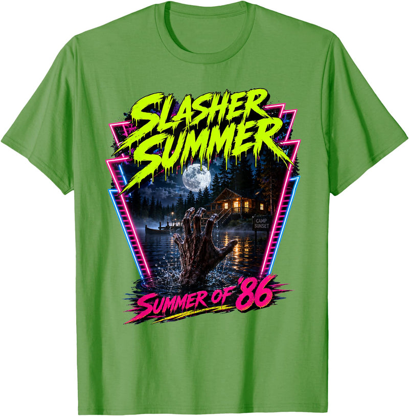 Summerween Slasher Summer Halloween Spooky Tee Vintage Summerween Funny Slasher Summer Halloween 80s Style T-Shirt - Grass