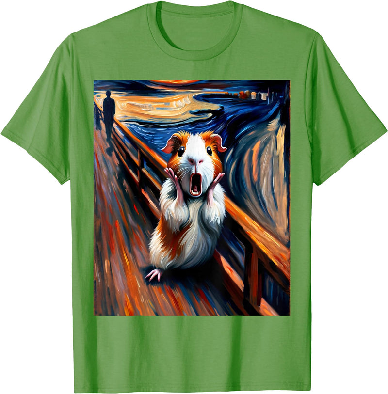 Artsy Guinea Pig Art Funny Animal Painting Humor Expressionist Scream Parody Funny Painting Art Guinea Pig T-Shirt - Grass Green