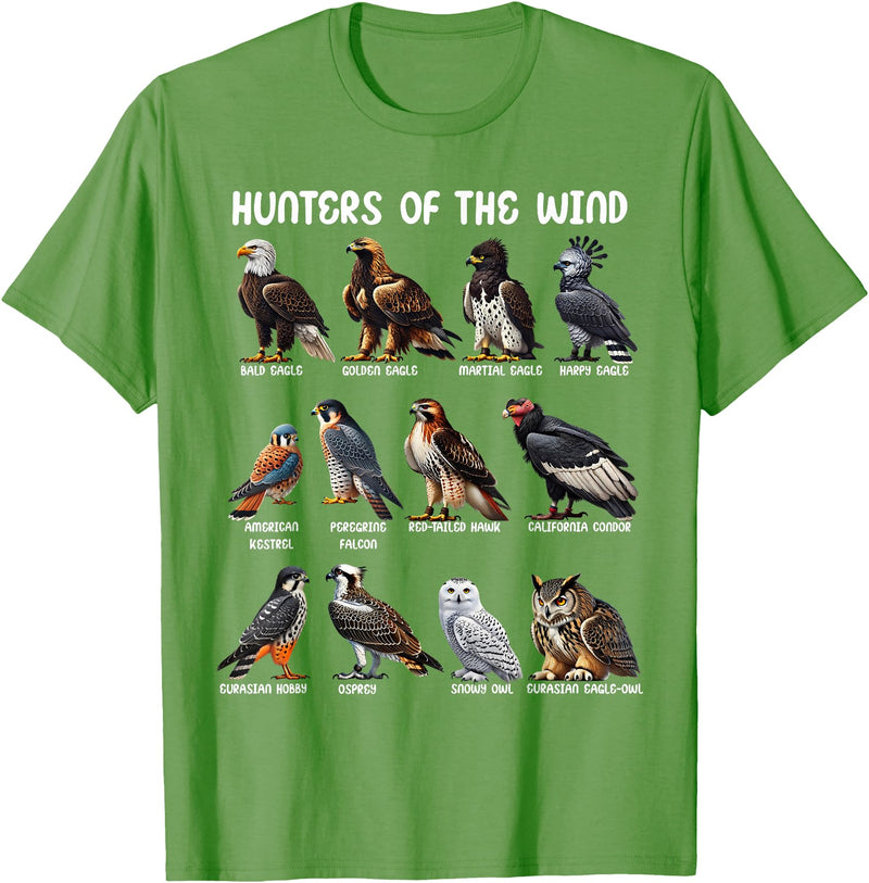 Bird Lover Hunters of the Wind Birds of Prey Falcon Owl Birding Raptors T-Shirt - Grass Green