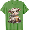 Funny Highlander Cow Drinking Coffee Lover Designs Highland Cow Drinking Iced Coffee Lover Funny Animal Meme T-Shirt - Grass