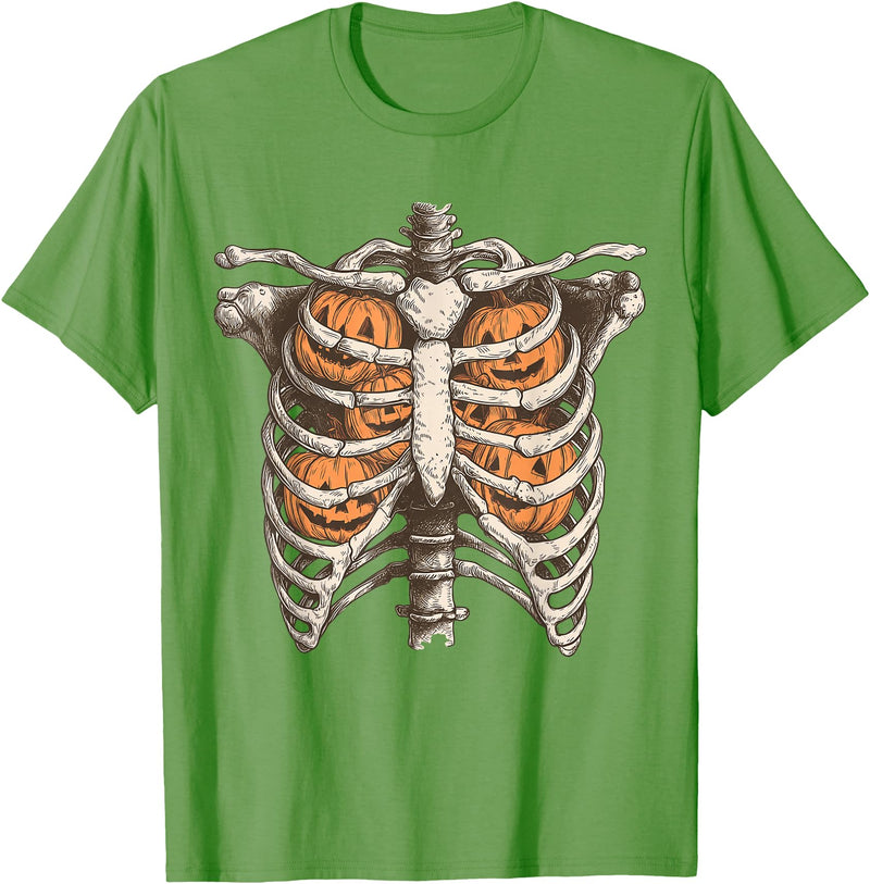 Ribcage Pumpkin Spooky Halloween Women Men Kids Retro Vintage 90s Ribcage Pumpkin Face Horror Halloween T-Shirt - Grass Green