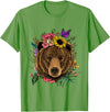 Wowsome! Bear Shirt Nature Floral Grizzly Bear Face Animal Bear Lover T-Shirt - Grass Green