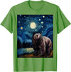 Starry Night Wildlife Graphic Grizzly Bear Van Gogh Starry Night Grizzlies Animal T-Shirt - Grass Green