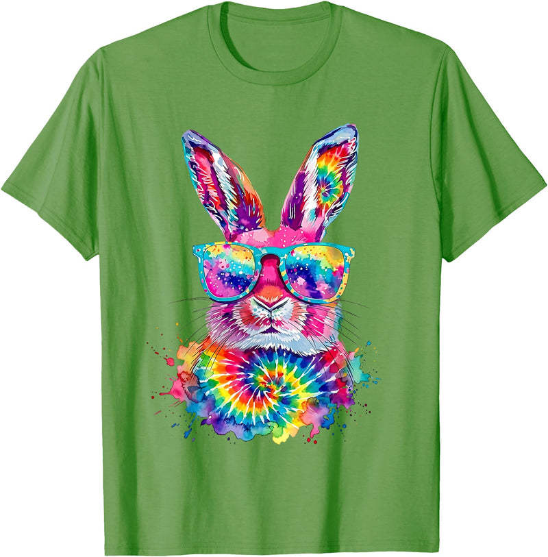 Bunny Face with Tie Dye Glasses Happy Easter Day Men Boy Kid T-Shirt in Grass Green