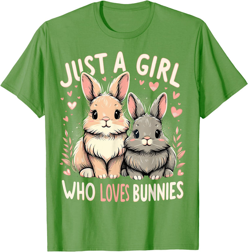 Just a Girl Who Loves Bunnies Rabbit T-Shirt in Grass Green
