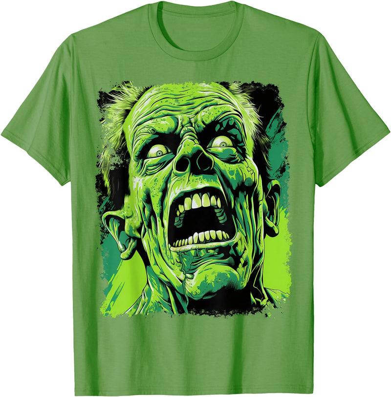 FrightNightFits Classic Horror Green Evil Crazy Scientist Freak Halloween T-Shirt - Grass Green