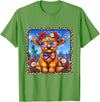 4th of July Apparel 4th of July Cow Patriotic Heart Glasses USA Floral Leopard T-Shirt - Grass Green