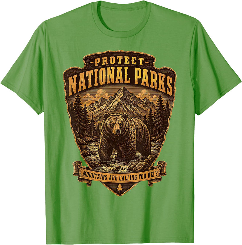 National Parks Conservation Co Protect National Parks Bear Vintage Arrowhead Badge Apparel T-Shirt - Grass Green