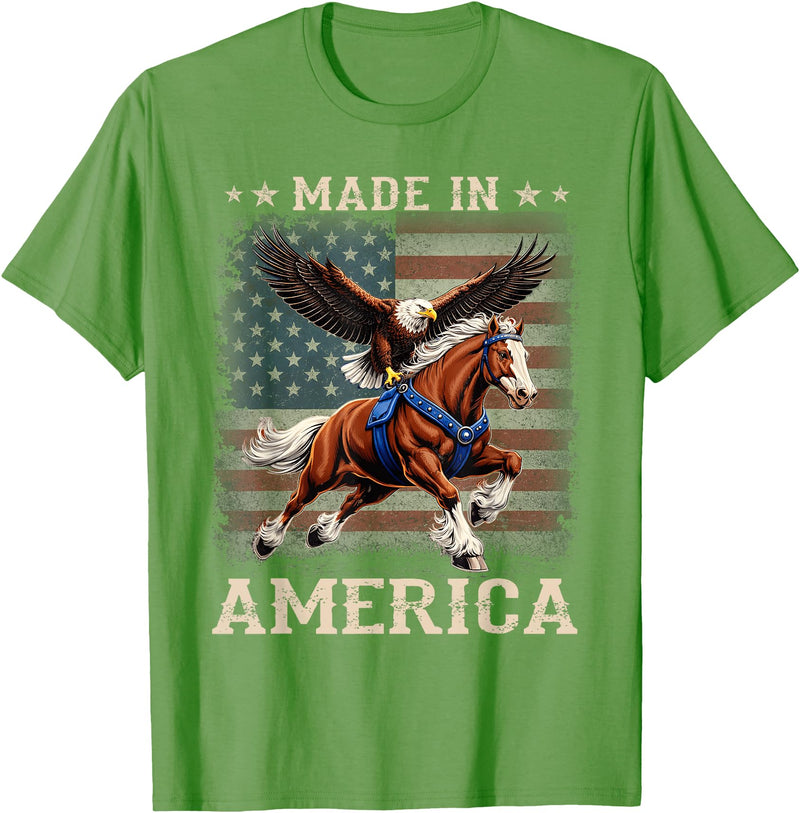 Made In America Patriotic Tees Made in America Western Horse Eagle USA Flag T-Shirt - Grass Green