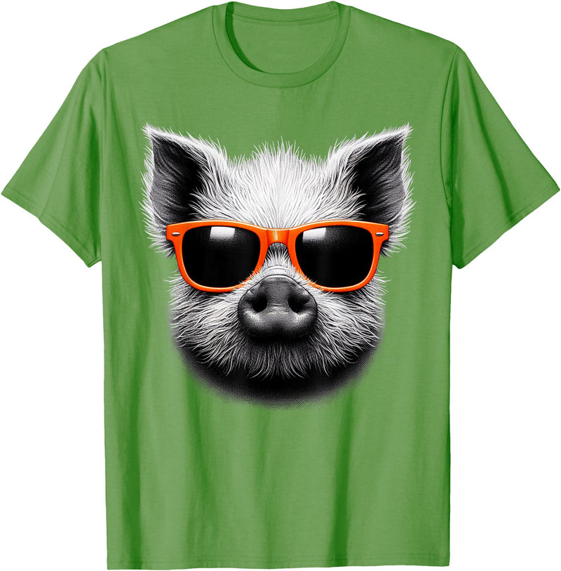 Cool Pig Love Graphic Art Cool Pig Wearing Sunglasses Graphic Art T-Shirt - Grass Green