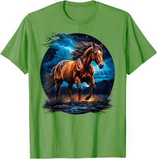 Lovely Horse With Lightning Shirts JG Lovely Horse With Lightning Sky - Horse T-Shirt - Grass Green