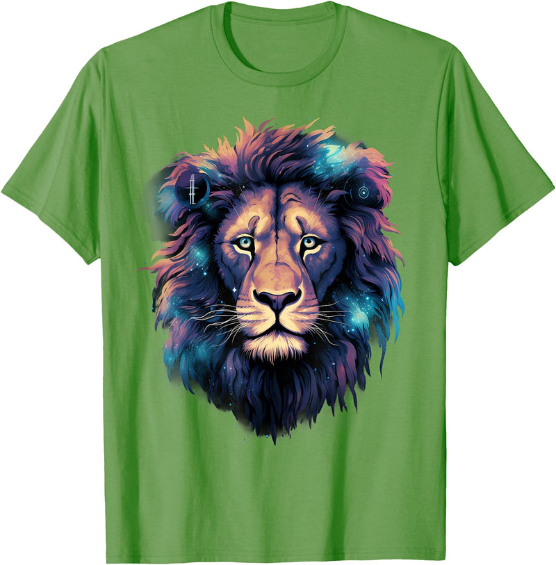 Safari Animal Art Lion Portrait Colorful Artwork Wildlife Motif Animal Art T-Shirt - Grass Green